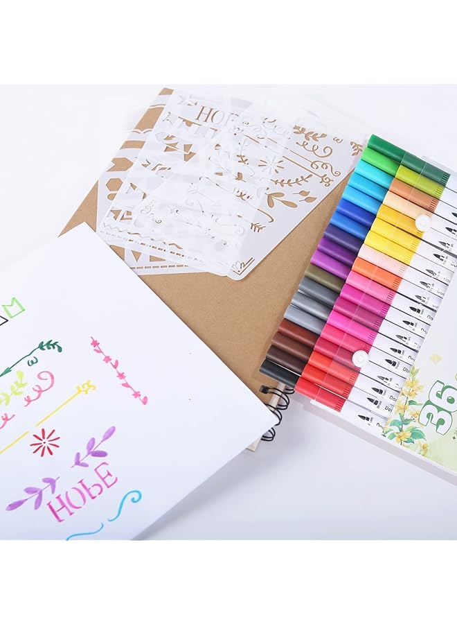 إيروريكس أقلام فرشاة وعلامات لكتب التلوين للكبار، أقلام خط للكتابة، أقلام فرشاة ذات رأسين للأطفال، أقلام تلوين للرسم، أقلام ذات رأس رفيع لمجلة الرسم، مخطط، 36 لونًا - Image 4