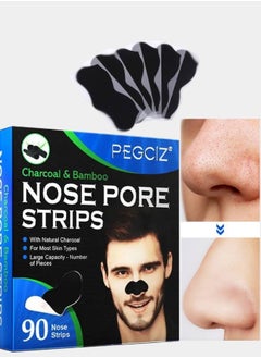 90 Strips Nose Pore Strips Bamboo and Charcoal Nose Pore Strips Blackhead Removal Mask Nose Plants Pore Strips Facial Pore Cleanser Blackhead Peel off Mask Blackheads Nasal Patches