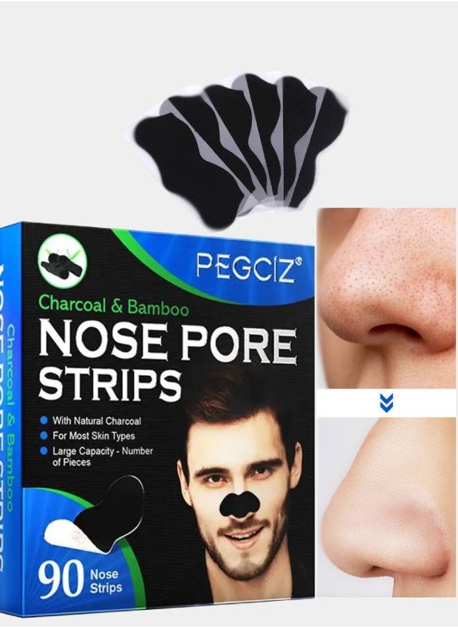 Pegciz - 90 Strips Nose Pore Strips Bamboo and Charcoal Nose Pore Strips Blackhead Removal Mask Nose Plants Pore Strips Facial Pore Cleanser Blackhead Peel off Mask Blackheads Nasal Patches - Image 1