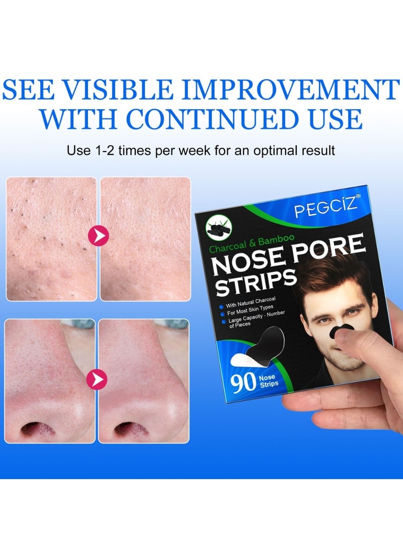 Pegciz - 90 Strips Nose Pore Strips Bamboo and Charcoal Nose Pore Strips Blackhead Removal Mask Nose Plants Pore Strips Facial Pore Cleanser Blackhead Peel off Mask Blackheads Nasal Patches - Image 1