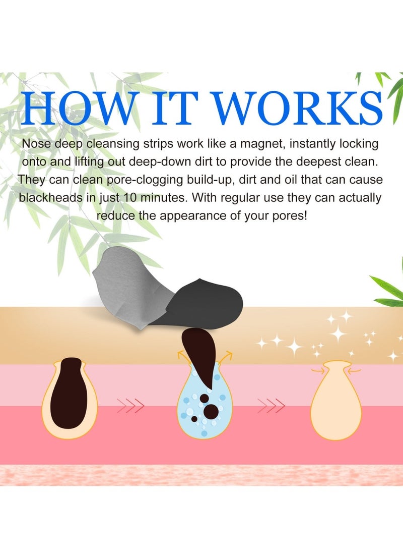 Pegciz - 90 Strips Nose Pore Strips Bamboo and Charcoal Nose Pore Strips Blackhead Removal Mask Nose Plants Pore Strips Facial Pore Cleanser Blackhead Peel off Mask Blackheads Nasal Patches - Image 1