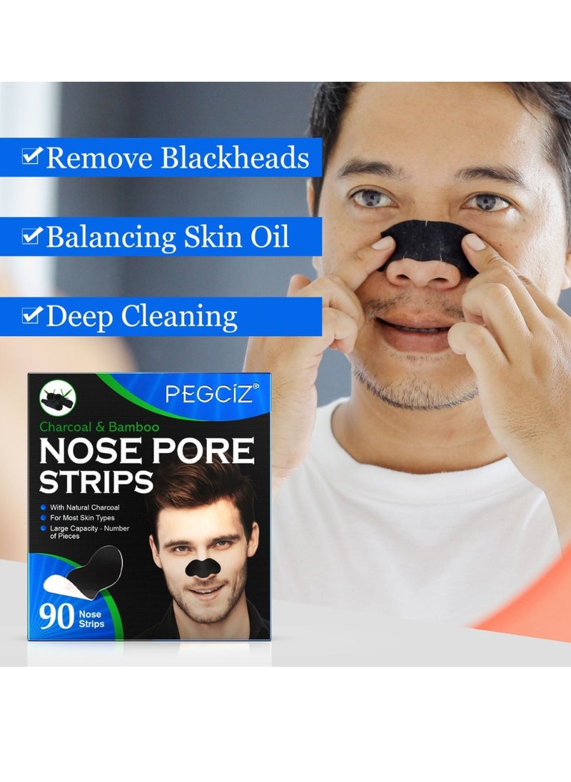 Pegciz - 90 Strips Nose Pore Strips Bamboo and Charcoal Nose Pore Strips Blackhead Removal Mask Nose Plants Pore Strips Facial Pore Cleanser Blackhead Peel off Mask Blackheads Nasal Patches - Image 1