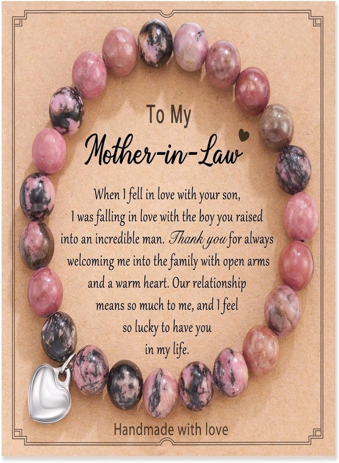 Jofanvin Mother in Law Gifts from Daughter in Law Son in Law - To My Mother in Law Bracelet with Sentimental Message Card, Pink Heart Jewelry for Birthday Wedding Mother's Day, Adjustable Family Keepsake - Image 2