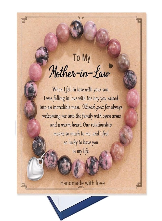 Jofanvin Mother in Law Gifts from Daughter in Law Son in Law - To My Mother in Law Bracelet with Sentimental Message Card, Pink Heart Jewelry for Birthday Wedding Mother's Day, Adjustable Family Keepsake - Image 1