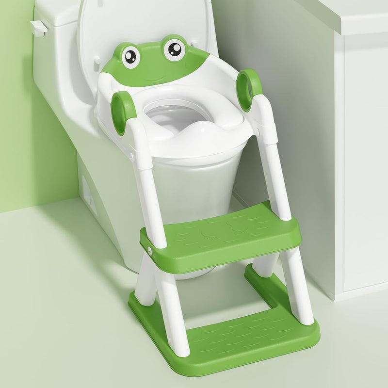 Rabb 1st Frog Potty Training Toilet Seat for Toddler, Upgrade Potty Training Toilet 2 in 1 Toilet Seat for Boys Girls, Waterproof Soft Mat Non-Slip Step Stool - Image 1
