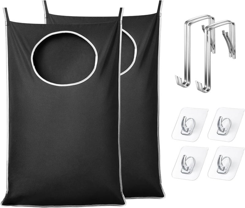 Keepjoy XL 2-Pack Door Hanging Laundry Hamper, Size 36.5X22.5 Inch Door Hamper Bag with Large Opening and Sturdy Hooks for All Family Laundry Storage bag (Black-2Pack) - Image 1