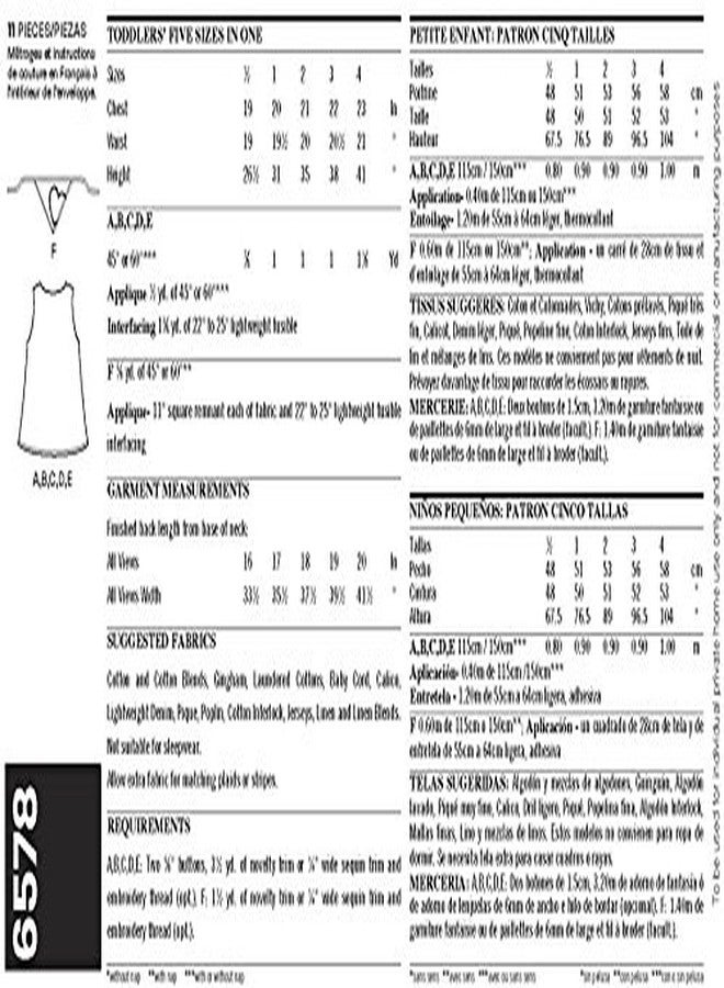 New Look Sewing Pattern 6578 Toddler Dresses, Size A (1/2-1-2-3-4) - Image 2