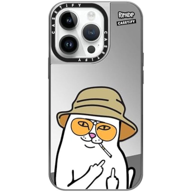 Casetify Mirror Case for iPhone 14 Pro 【RipNDip Colab/Reflective / 4.9ft Drop Protection/Compatible with Magsafe】 - Nermal S Thompson - Silver on Silver - Image 1