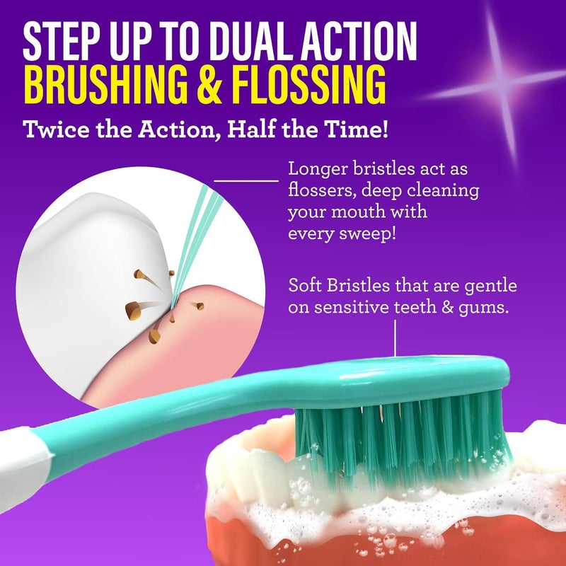 جوراناندا فرشاة أسنان Floss Fusion ذات شعيرات تنظيف مزدوجة الحركة ناعمة، وشعيرات مدببة فائقة النعومة لتنظيف أعمق، وخالية من مادتي BPA وPFA، (عدد 2) - Image 2
