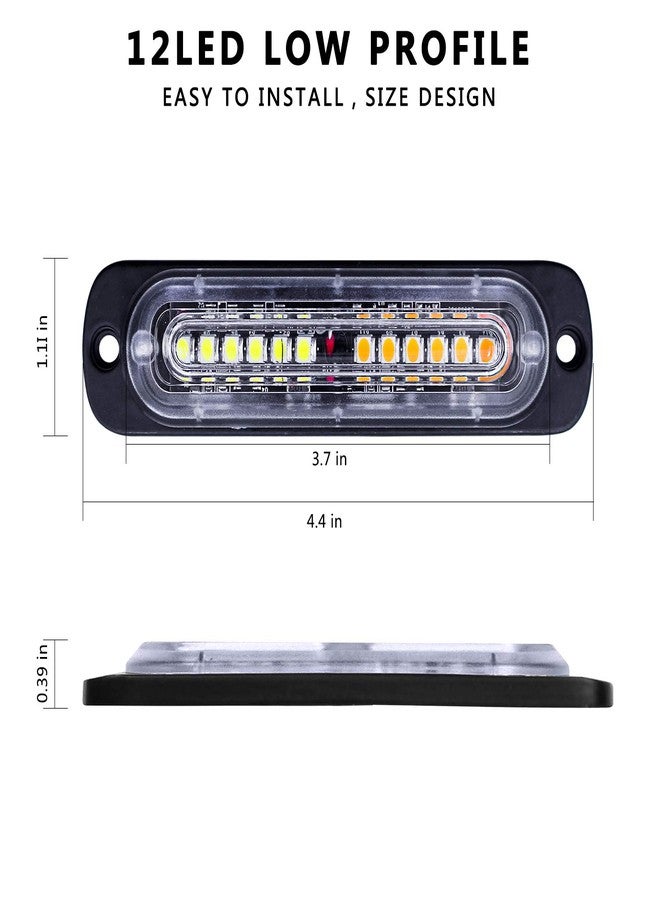 مصابيح تحذير LED من EASE2U، 4 قطع، مصابيح تحذير للطوارئ، مصابيح تحذير للمخاطر، مصابيح بناء فائقة النحافة، مصابيح مزامنة للسيارات والشاحنات مع صندوق تحكم رئيسي، تركيب سطحي، جهاز تحكم عن بعد قابل للتحديث (أبيض كهرماني) - Image 4