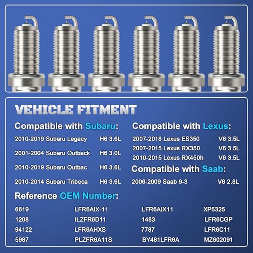 A-NAFTULY Iridium Spark Plugs 6 Pack 6619 LFR6AIX-11 Fits for 2005-2015 Toyota Tacoma Camry Avalon 4Runner FJ Cruiser Highlander RAV4 Sienna Tundra Venza 3.5L 4.0L & 2007-2015 Lexus RX350 ES350 3.5L - Image 3