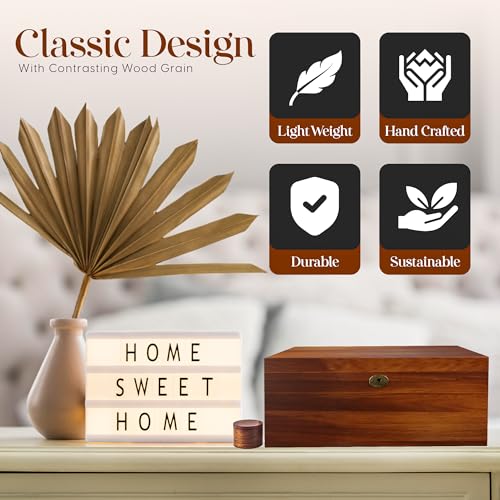 LUSH & STYLE صندوق الذاكرة الكبير من لوش وستايل لحفظ الذكريات - صندوق خشب الأكاسيا، صناديق زخرفية مع غطاء مفصلي ومفتاح قفل، صندوق كنز الذاكرة، صندوق تخزين خشبي، صندوق هدايا خشبي. الحجم: 11x9x5 بوصات - Image 4