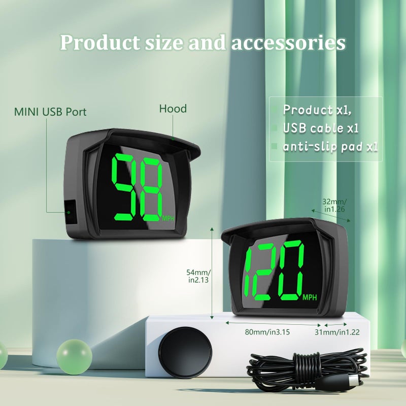 AZIJYV GPS Speedometer Digital Speedometer Cars Heads Up Display Y03 with Speed, Automatic Light Sensing, MPH Speedometer Plug and Play Applicable to All Cars - Image 2