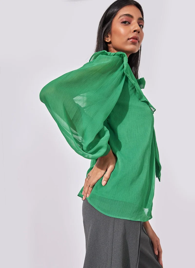 The Label Life Emerald Ruffled Yoke Blouse