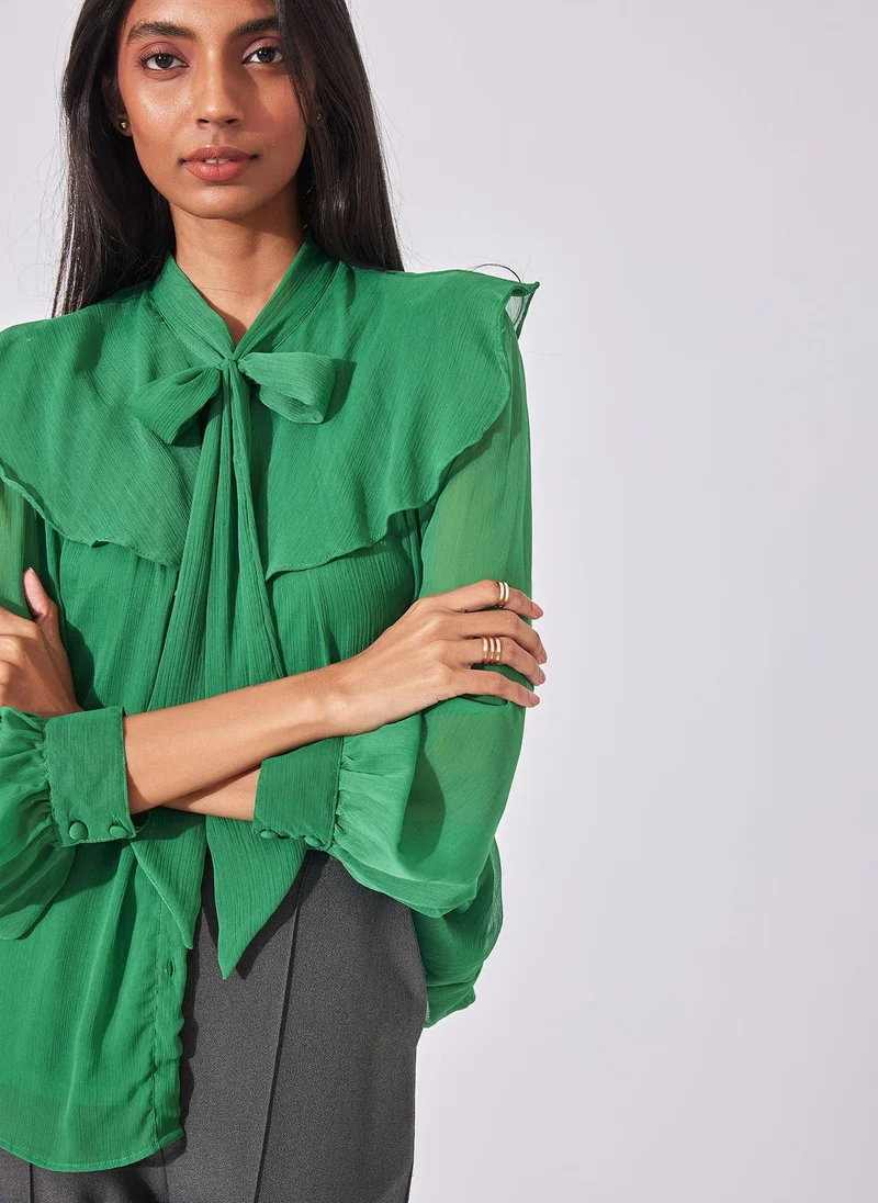 The Label Life Emerald Ruffled Yoke Blouse