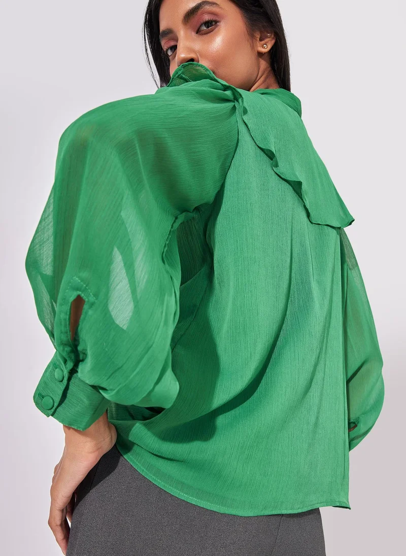 The Label Life Emerald Ruffled Yoke Blouse