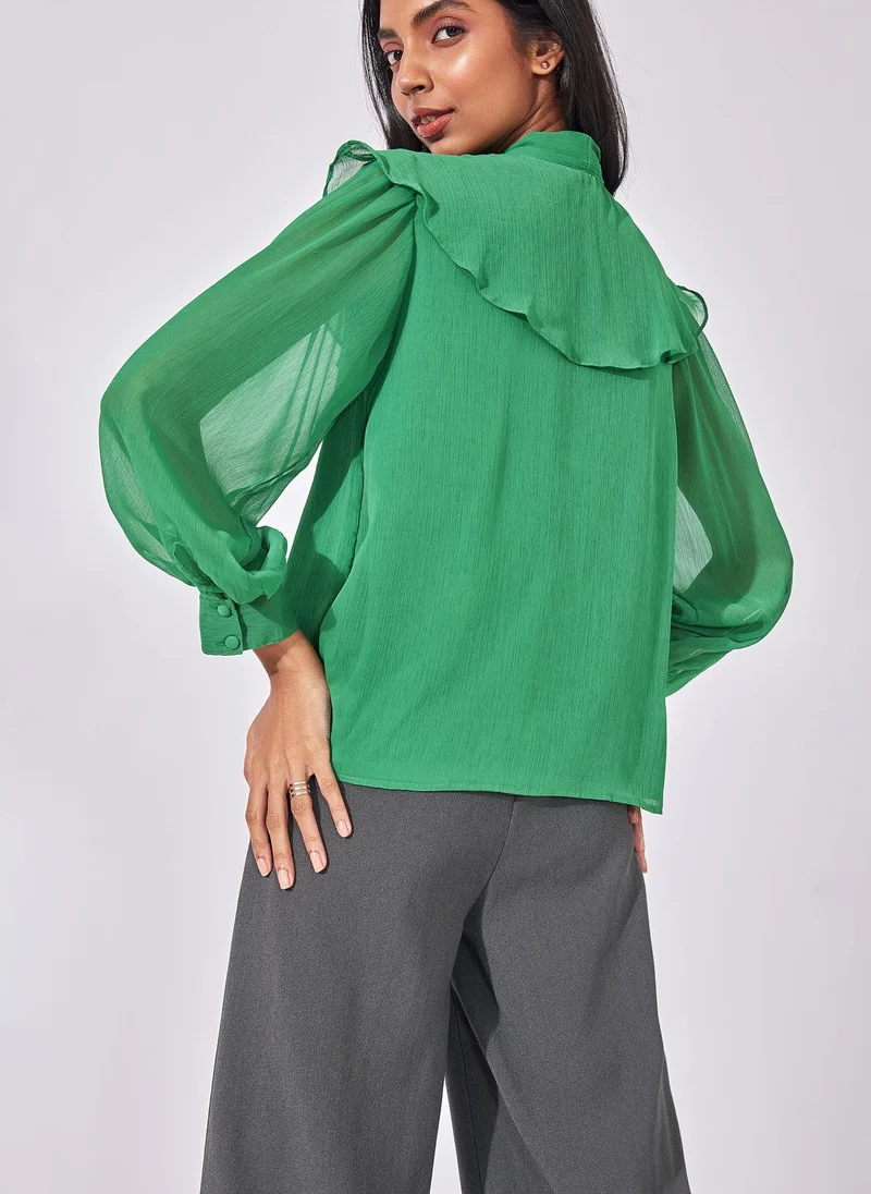 The Label Life Emerald Ruffled Yoke Blouse