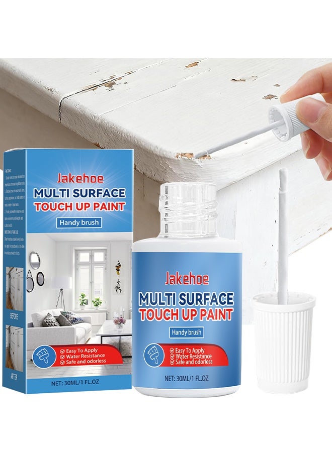 Jakehoe Multi Surface Touch Up Paint, White Touch Up Paint, Multi Surface Touch Up Paint Pen, Quickly Repairs For House Minor Chips, Walls, Wood, Interior And Exterior Satin Enamel Paint 30ML - Image 1