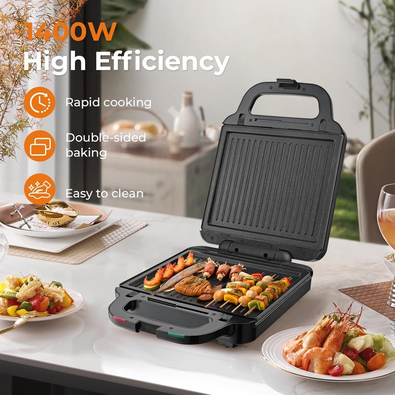 SOKANY Sandwich Maker 1400W 3in1 Versatile Interchangeable Grill and Samosa Making Ramadan Food Waffle Plates 2 Slice Non-stick Grill with Handle Locking, Overheat Protection - Image 2