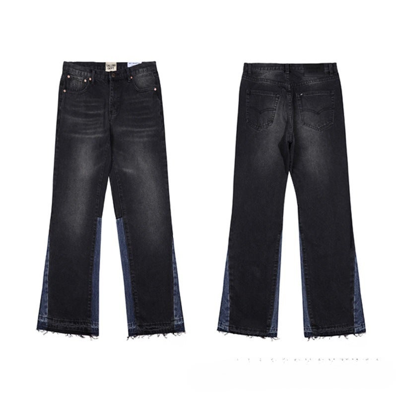 High-Quality New Style Gallery Washed Flared Black And Blue Patchwork Jeans For Men And Women, Long Pants And Shorts - Image 5