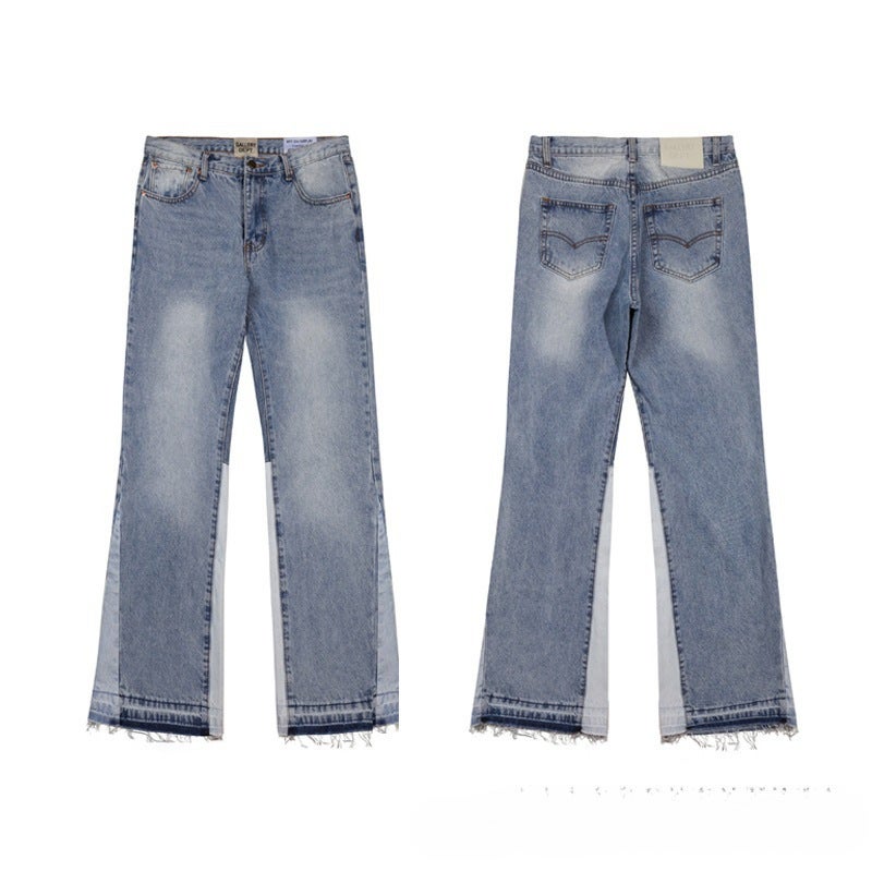 High-Quality New Style Gallery Washed Flared Black And Blue Patchwork Jeans For Men And Women, Long Pants And Shorts - Image 4