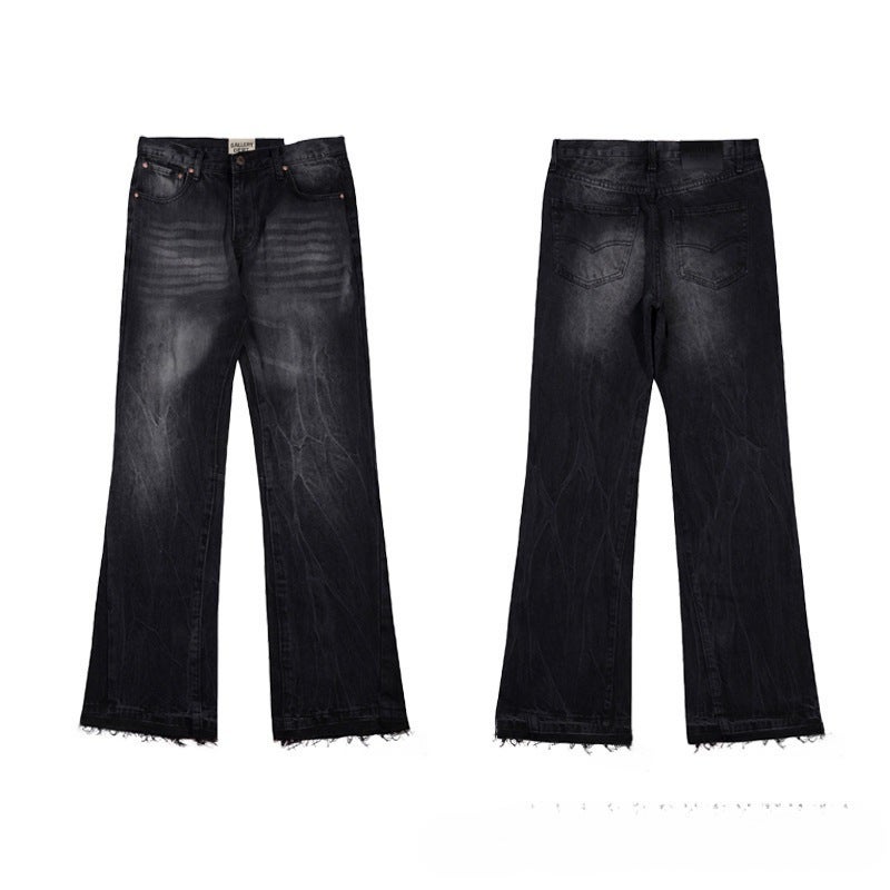 High-Quality New Style Gallery Washed Flared Black And Blue Patchwork Jeans For Men And Women, Long Pants And Shorts - Image 3