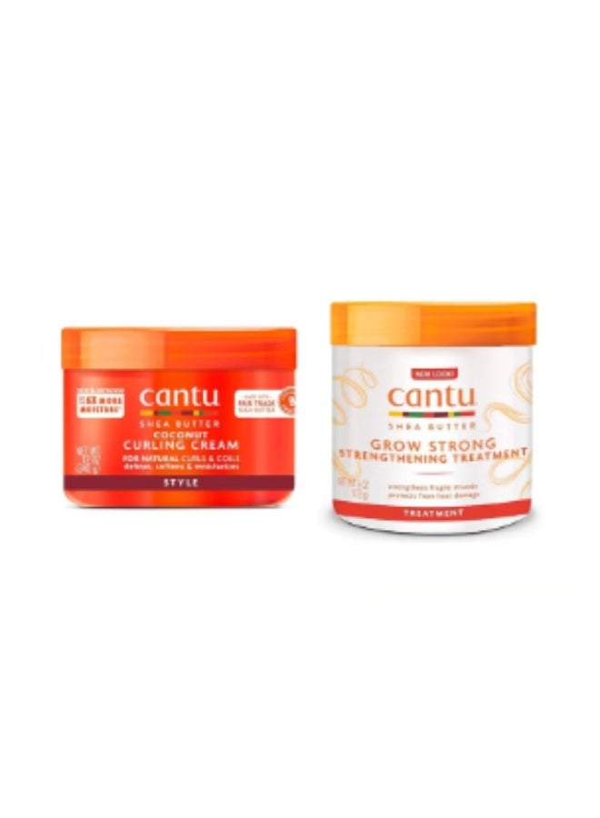 CANTO Cantu Coconut Curling Cream 12 oz & Grow Strong Strengthening Treatment 6 oz Bundle 6 Fluid Ounces, 12 Fluid Ounces