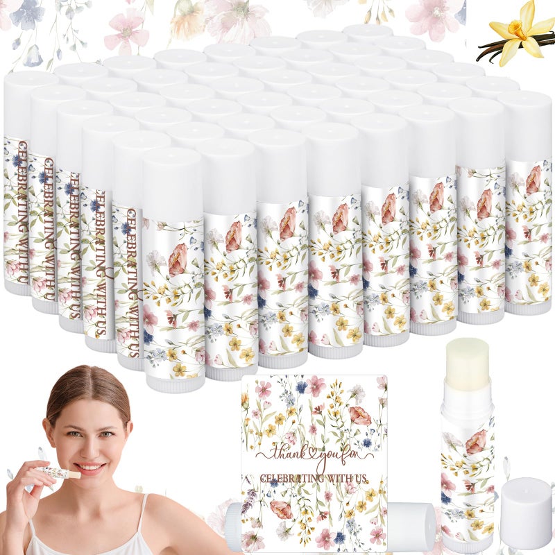 Siifert 50 Pcs Wildflower Wedding Bridal Shower Gifts Bulk Floral Lip Balm Baby Shower Party Favors Thank You Appreciation Gifts for Women Tea Bachelorette Party - Image 1