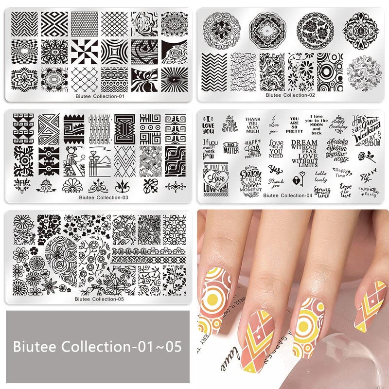 Biutee 19pcs Nail Stamp Plates set 15 plate 1Stamper 2Scraper 1storage bag Nails Art Stamping Plate Scraper Stamper Set Leaves Flowers Animal Nail plate Template Image Plate - Image 3