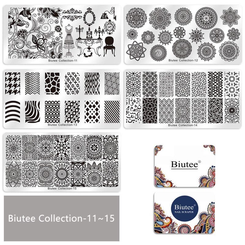 Biutee 19pcs Nail Stamp Plates set 15 plate 1Stamper 2Scraper 1storage bag Nails Art Stamping Plate Scraper Stamper Set Leaves Flowers Animal Nail plate Template Image Plate - Image 5