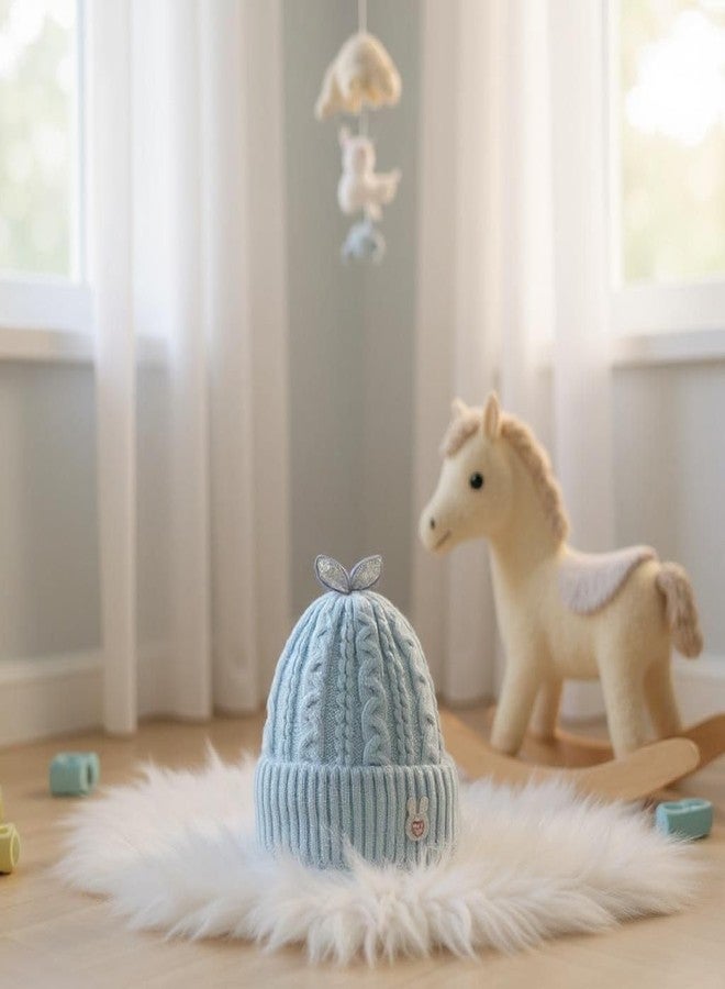 FAMWRAPZ Soft Woolen Cap for Baby Boys & Girls | Warm Winter Cap for 6 to 12 Months Babies | Stylish Knitted Cap for Infants Blue - Image 3