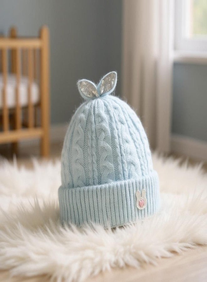FAMWRAPZ Soft Woolen Cap for Baby Boys & Girls | Warm Winter Cap for 6 to 12 Months Babies | Stylish Knitted Cap for Infants Blue - Image 2