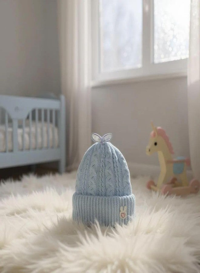 FAMWRAPZ Soft Woolen Cap for Baby Boys & Girls | Warm Winter Cap for 6 to 12 Months Babies | Stylish Knitted Cap for Infants Blue - Image 5