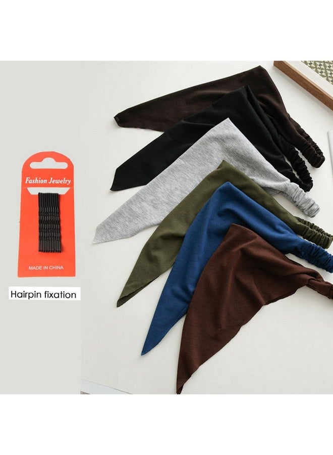 DINPREY 6 Pcs Large Hair Scarf Bandanas Headbands For Women Scarf Long Head Coverings Boho Headbands With Clips For Women Girls (Blackbluegreengreybrowncoffee) - Image 2