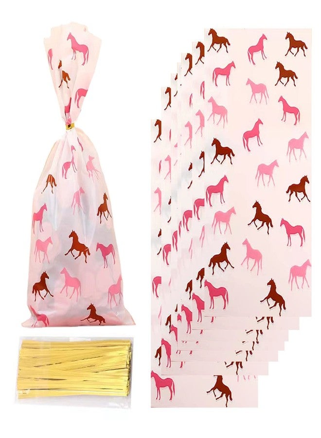 OHLIGEI 50 Pieces Horse Pink Treat Bags Horse Cellophane Candy Bags Horse Racing Plastic Goodie Storage Bags for Horse Theme Birthday Party Supplies - Image 1