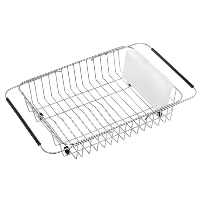 SANNO Dish Drying Rack Expandable Dish Drainer Over Sink in Sink On Counter with Utensil Silverware Storage Holder Rustproof Stainless Steel