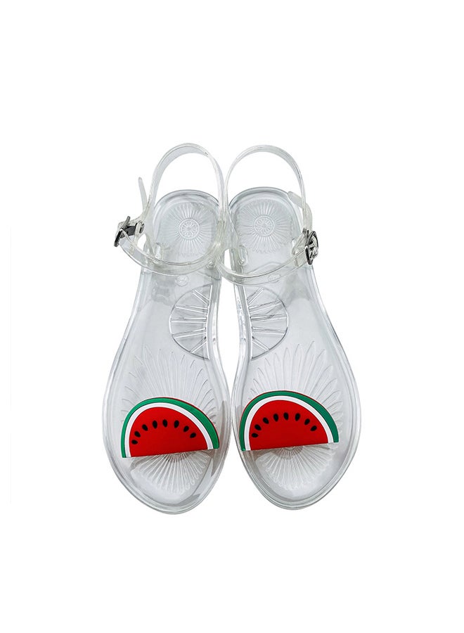 Women's Round Toe Jelly Sandals Soft PVC Non-Slip Sole Beach Shoes Fruit Pattern Summer Casual Slippers Watermelon  - Image 1