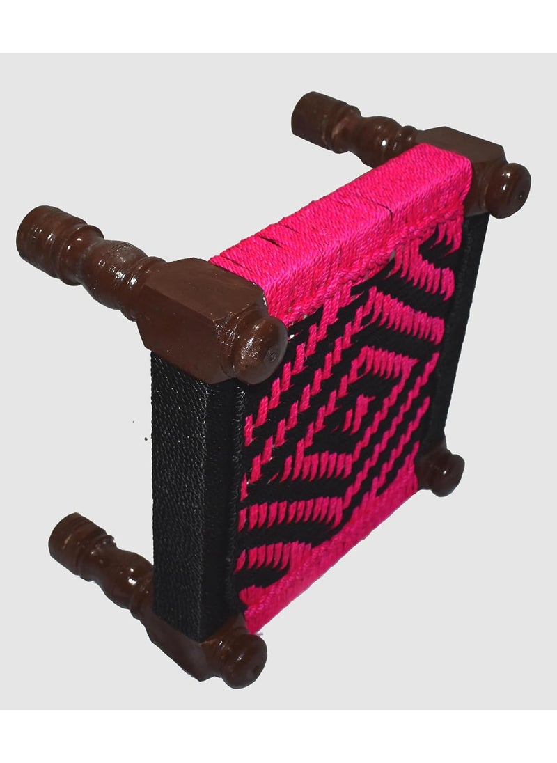 Marshland MARSHLAND Wooden Chowki Wooden Stool Traditional Handicrafts Wooden Khatli Bajot Stool Charpai Chowki Pidda Mudda Sitting Stool Pooja Chowki Stool 14X14X9 inch  - Image 4