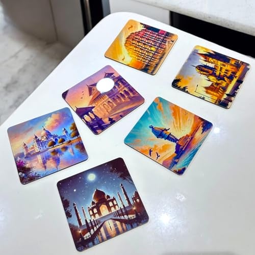 Tresneria® Tea Coasters, Set of 6, with Beautiful Designs | Comes with a Beautiful Gift Box | Dining Table Accessory | Square Shape | Diwali Gift | Corporate Gift (Acrylic Monumental Majesty) - Image 4