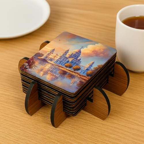Tresneria® Tea Coasters, Set of 6, with Beautiful Designs | Comes with a Beautiful Gift Box | Dining Table Accessory | Square Shape | Diwali Gift | Corporate Gift (Acrylic Monumental Majesty) - Image 1