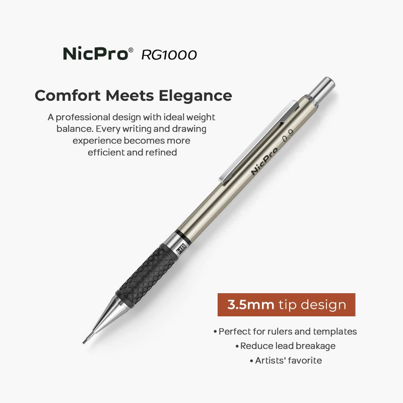 Nicpro 0.9 mm Art Mechanical Pencil Set in Storage Case, 3 PCS Metal Drafting Pencil Lead Pencil with 6 Tube HB Lead Refills, 3 Erasers, 9 PCS Eraser Refills for Artist Writing, Drawing, Sketching - Image 2