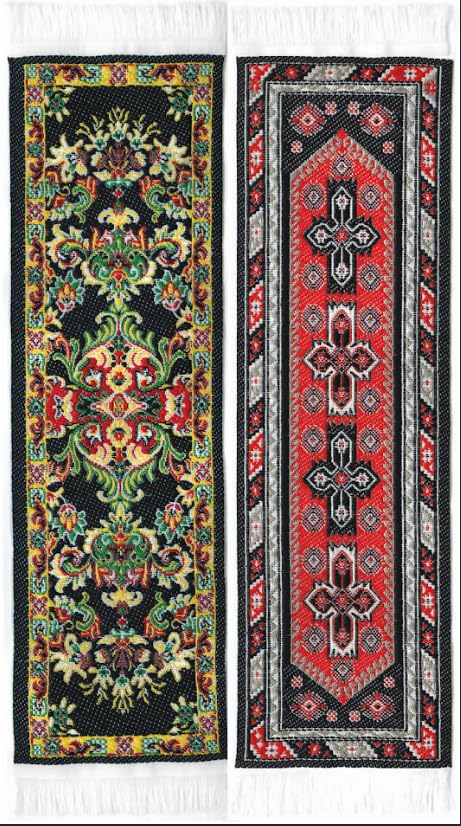 Fun-N-Nuf Oriental Carpet Rug Bookmark - Set of 2: Assorted Color, Fabric, 2" x 8" for Men, Women, Teachers & Librarians - Image 1