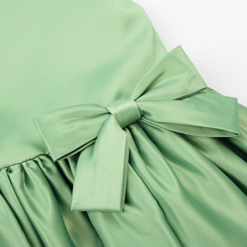 Uhnice Flower Girl Satin Dress Sleeveless Dresses with Detachable Bow for Wedding Party (Green, 7-8/130) - Image 5