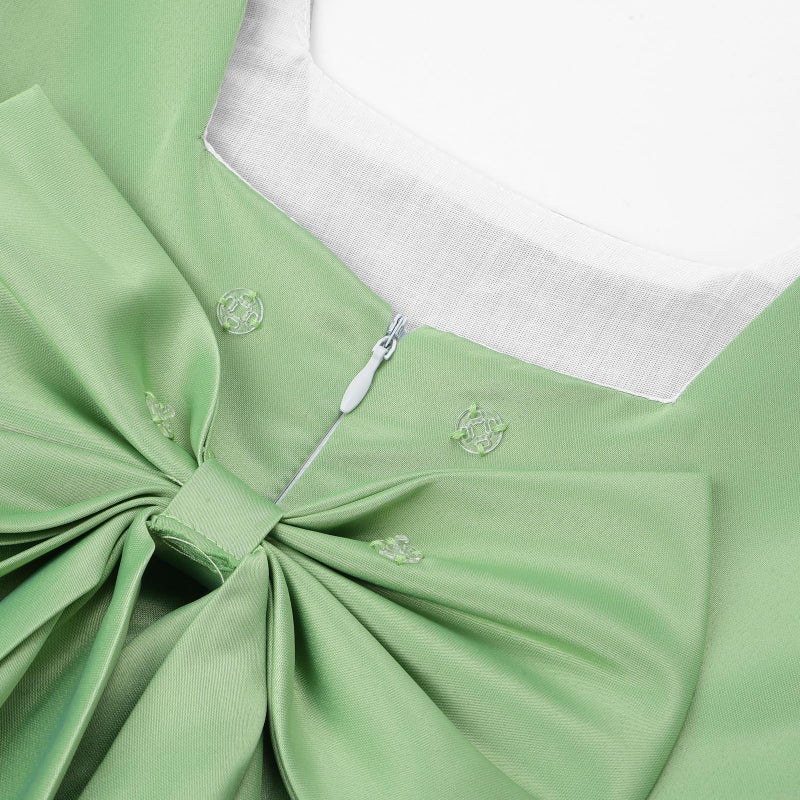 Uhnice Flower Girl Satin Dress Sleeveless Dresses with Detachable Bow for Wedding Party (Green, 7-8/130) - Image 2