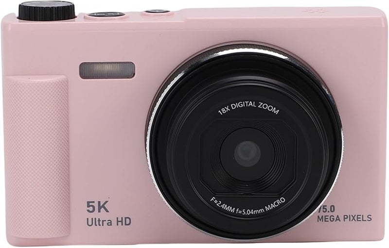 Asixxsix 5K كاميرا رقمية 75 ميجابكسل تكبير 18x مع ضبط تلقائي للصورة كاميرا فيديو مدونة مع شاشة قابلة للطي 2.8 بوصة باللون الوردي - Image 2