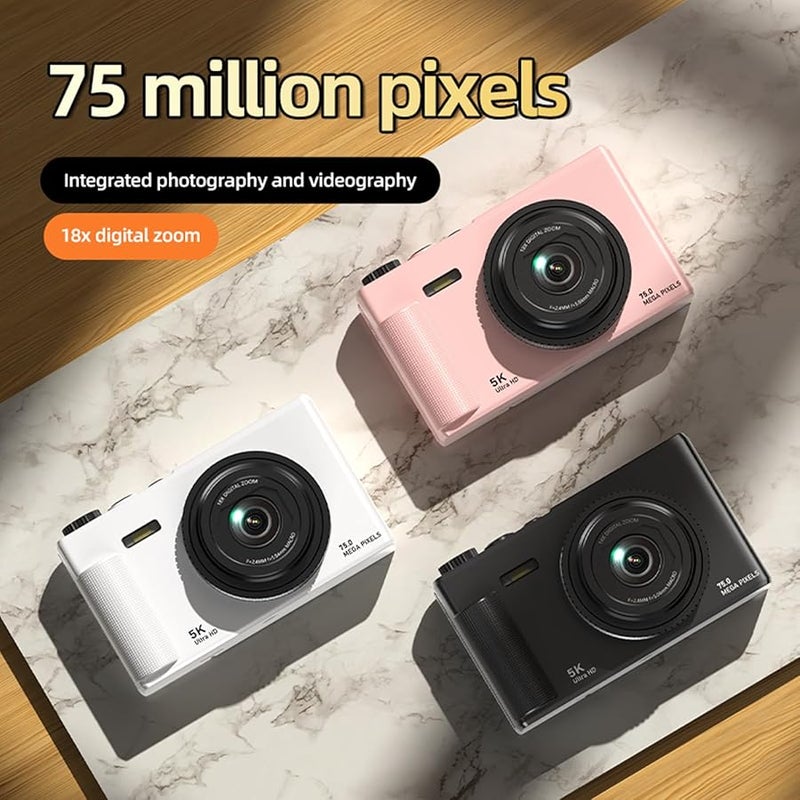 Asixxsix 5K كاميرا رقمية 75 ميجابكسل تكبير 18x مع ضبط تلقائي للصورة كاميرا فيديو مدونة مع شاشة قابلة للطي 2.8 بوصة باللون الوردي - Image 5