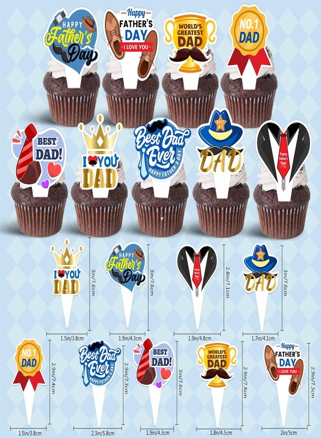 wuhuzsm 36pcs Happy Fathers Day Cupcake Toppers, Best Dad, I Love My Dad Cupcake Picks with Beard Tie Signs for Happy Father's Day Party Cupcake Decorations - Image 5