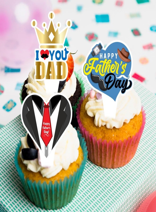 wuhuzsm 36pcs Happy Fathers Day Cupcake Toppers, Best Dad, I Love My Dad Cupcake Picks with Beard Tie Signs for Happy Father's Day Party Cupcake Decorations - Image 4