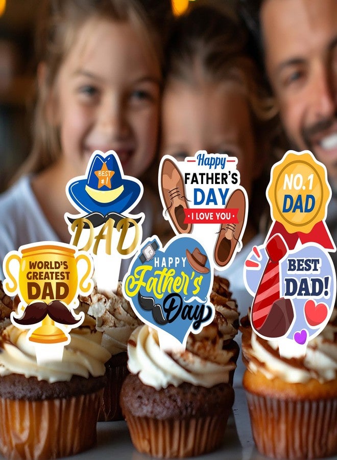 wuhuzsm 36pcs Happy Fathers Day Cupcake Toppers, Best Dad, I Love My Dad Cupcake Picks with Beard Tie Signs for Happy Father's Day Party Cupcake Decorations - Image 3