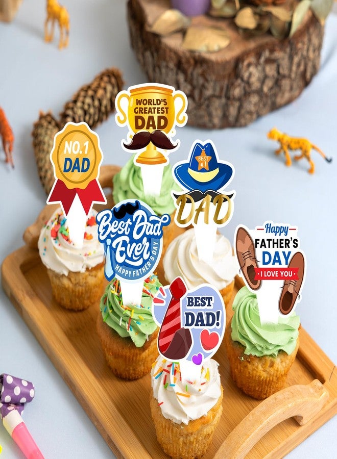 wuhuzsm 36pcs Happy Fathers Day Cupcake Toppers, Best Dad, I Love My Dad Cupcake Picks with Beard Tie Signs for Happy Father's Day Party Cupcake Decorations - Image 2